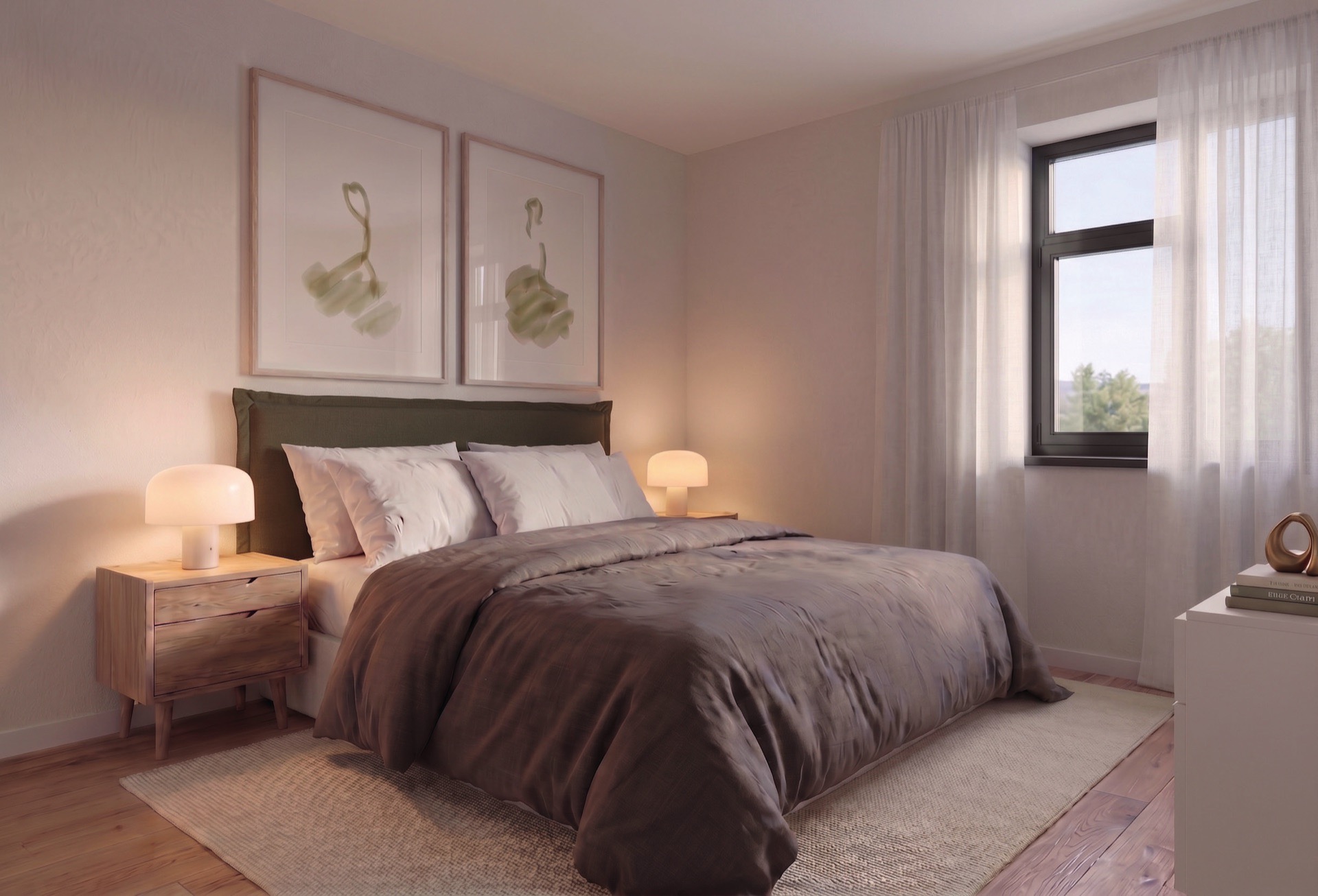 Render del dormitorio de una vivienda de Jerónimo del Moral